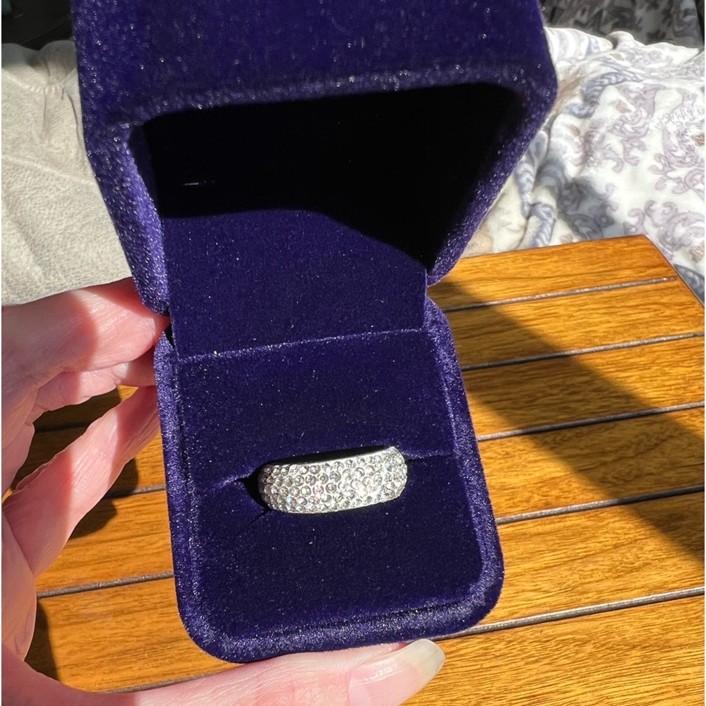 Beautiful titanium steel ring with silver plating & cubic zirconia stones.